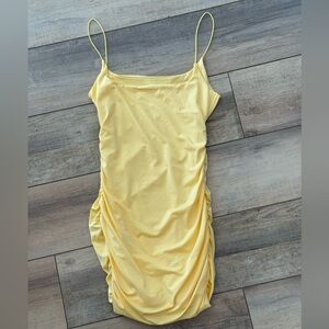 Yellow Ruched Mini Bodycon Dress